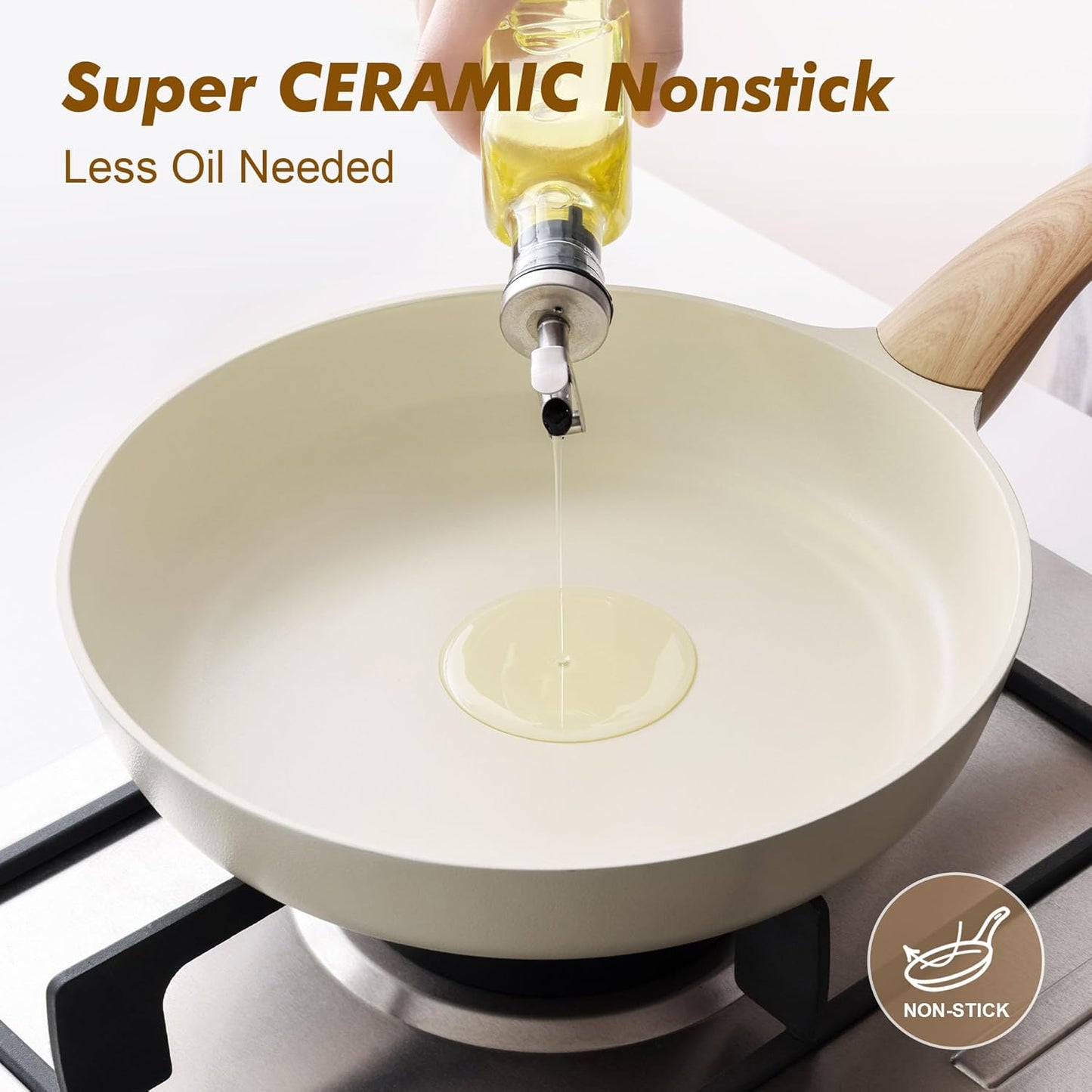 SENSARTE Ceramic Nonstick Frying Pan Small Skillet 8/9.5/11/12.5Inch Non Stick Omelet Pan, Non-toxic Kitchen Cooking Chef's Pan, Free of Intentionally Added PFOA/PFAS/PTFE, Induction Compatible, White