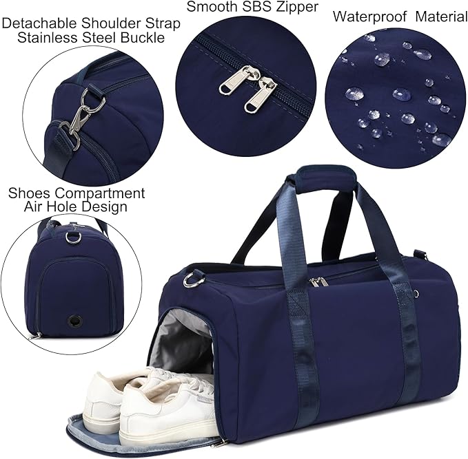 Dance Bag Sports Travel Duffle Ballet Gym Overnight Bag Yoga Bags with Shoes Compartment Solid Color Water Resistant（NavyBlue）