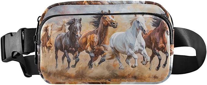 Horses Running in The Desert Fanny Pack for Women Men Water Resistant Fashion Waist Packs with Adjustable Strap Belt Bag for Travel Workout Jogging Hiking 21220110