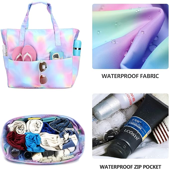 Bluboon Waterproof Beach Tote Pool Bags for Women Ladies Extra Large Carry On Bag With Wet Compartment for Weekender Travel