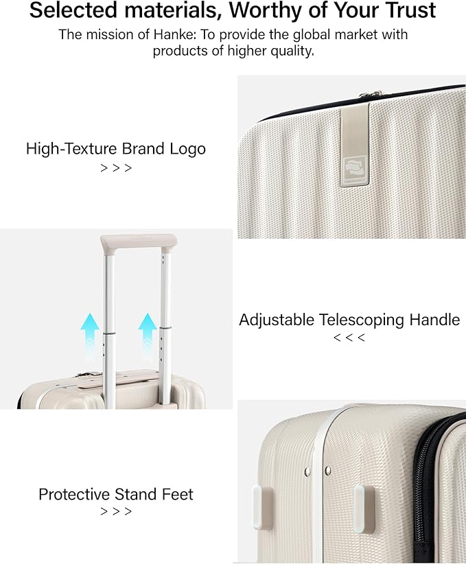 Hanke 20 Inch Carry On Luggage with Wheels PC Hard Shell Suitcase Top Opening Aluminum Frame Travel Luggage Suitcases for Woman Men Gifts.(Ivory White)