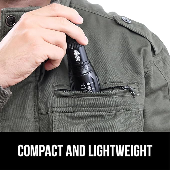 GORILLA GRIP Powerful LED Tactical Flashlight, 750 FT High Lumens 5 Adjustable Modes, Water Resistant, Ultra Bright Zoom Flashlights, Small Mini Flash Light, Camping, Night Dog Walking, Black