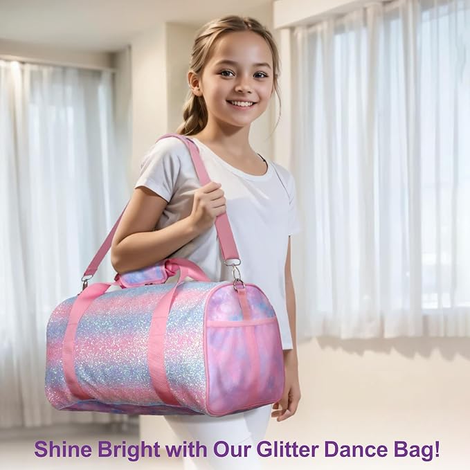 Bagseri Dance Bag for Girls - Kids Duffle with Shoe Compartment, Gymnastics Tote for Sleepover Travel with Water Resistant Wet Pocket (Tie-dye,Pink)