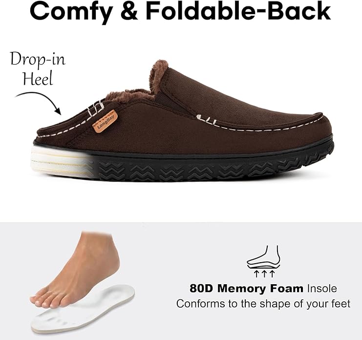 LongBay Men's Moccasin Slippers Comfy Warm Memory Foam House Shoes Winter for Indoor Outdoor