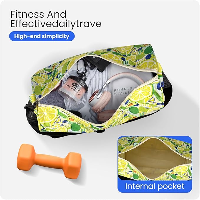 C&F BOGMOST Small Gym Bag for Women & Men,Small Lightweight Duffel Bag Carry On Bags Mini Duffel Travel Bag Waterproof Sports Bags for Workout/Sport/Trave,Fruit Lemon