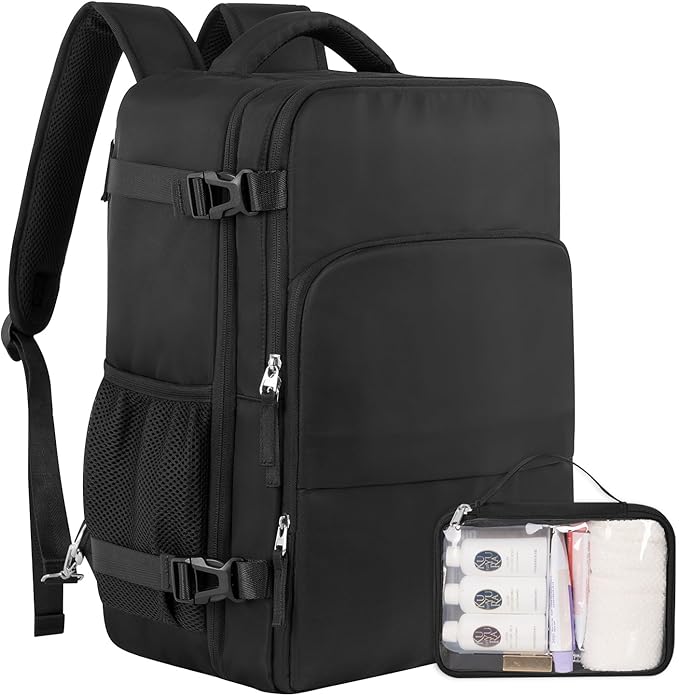 Travel Backpack, Carry on Flight approved Travel Bag with Multi-Pockets, Waterproof 17.3inch Laptop Backpack for Men Women, Black