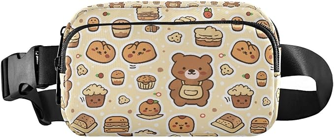 Kawaii Bear Bread Cake Fanny Pack for Women Men Water Resistant Fashion Waist Packs with Adjustable Strap Belt Bag for Travel Workout Jogging Hiking 21219291