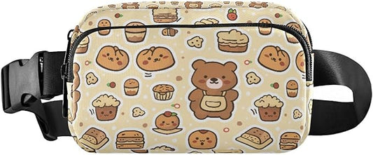 Kawaii Bear Bread Cake Fanny Pack for Women Men Water Resistant Fashion Waist Packs with Adjustable Strap Belt Bag for Travel Workout Jogging Hiking 21219291