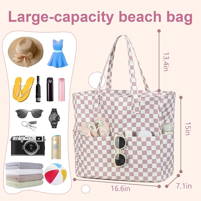 LEDAOU Beach Bag Waterproof Sandproof Women Beach Tote Pool Bag with Zipper for Swim Gym Grocery Travel with Wet Pocket | Sandproof, with Zipper, for Gym, Grocery, Travel, with Wet Pocket