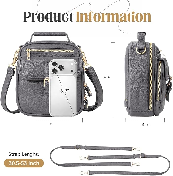 Vegan Leather Crossbody Bag for Women with 2 Straps, Small Messenger Bag with Anti Theft Zipper Pocket Vintage Shoulder Bag