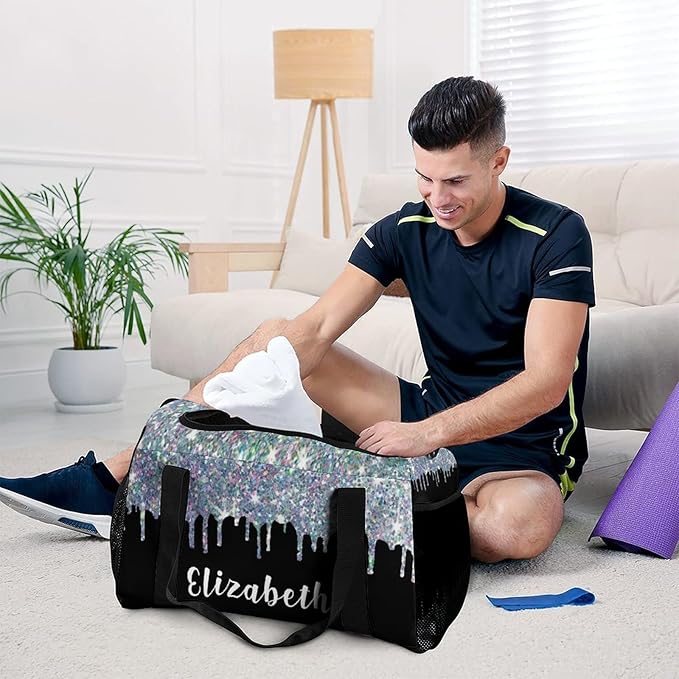 Sparkle Colorful Silver Glitter Print Shoe Bag Waterproof Travel Bag Duffel Bag Adjustable Shoulder Strap Perform Training for Women Men Casual Bag