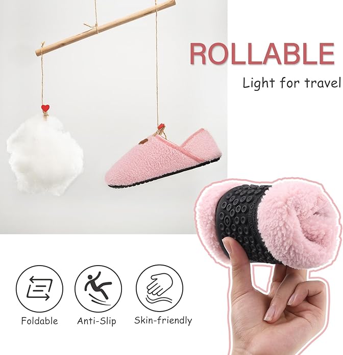 ATHMILE House Slippers for Women Men Microfiber Barefoot Shoes Slip On Slipper Socks Indoor Non Slip Foldable Lightweight for Travel Yoga Home Light Pink