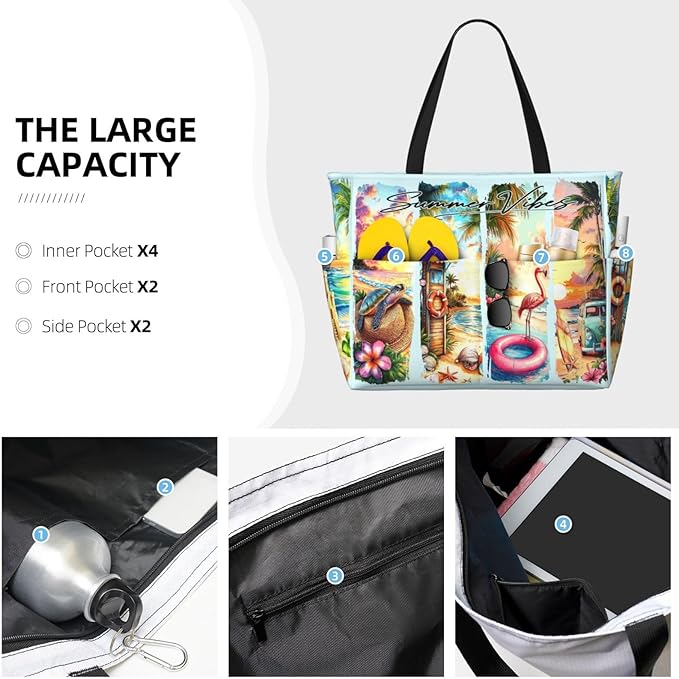 Large Beach Tote Bag Beach Bag Waterproof Sandproof Lightweight Women Tote