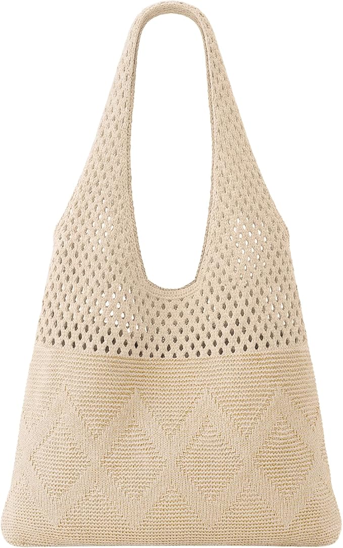 SUOSDEY Crochet Mesh Beach Tote Bag, Knit Summer Vacation Aesthetic Boho Tote Bag for Women