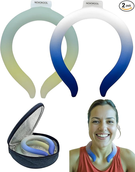 2 Pack Neck Cooling Tube with Insulated Bag - Reusable Ice Ring Neck Cooler Indoor Outdoor - Relief for Summer and Hot Flashes - Wearable Ice Ring Freezes Under 64℉(Blue+Yellow)