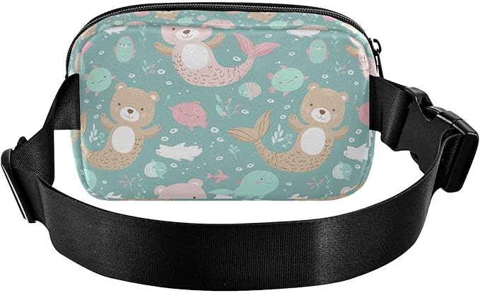 Kawaii Bear Mermaid Fanny Pack for Women Men Water Resistant Fashion Waist Packs with Adjustable Strap Belt Bag for Travel Workout Jogging Hiking 21220264
