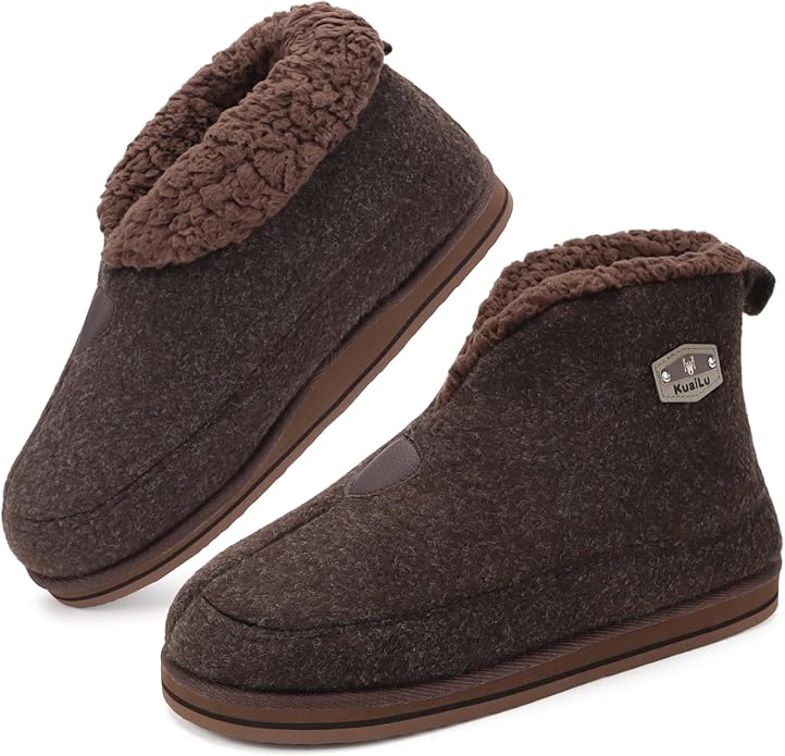 KuaiLu Mens House Slippers Booties Cozy Memory Foam Boots Warm Plush Lining Winter Felt Home Bedroom Slipper Socks Indoor Outdoor Non-Slip Shoes