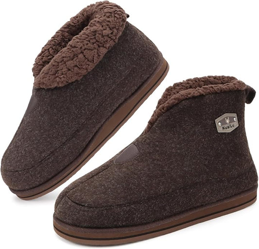KuaiLu Mens House Slippers Booties Cozy Memory Foam Boots Warm Plush Lining Winter Felt Home Bedroom Slipper Socks Indoor Outdoor Non-Slip Shoes