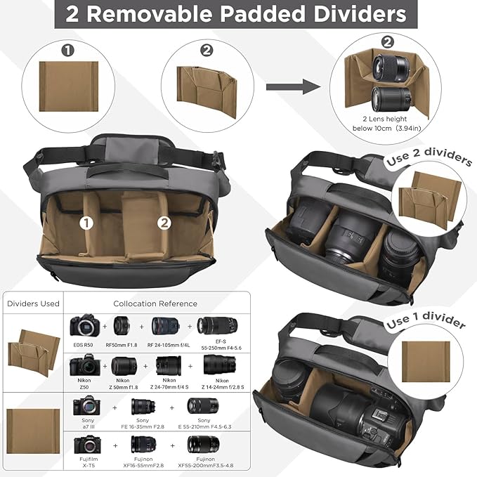 Camera Sling Bag,Travel Waterproof Camera Case with Tripod Holder,DSLR/SLR/Mirrorless Small Camera Bags Crossbody for photographers (Grey)