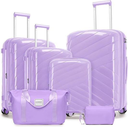 6 Piece Luggage Set Carry on Suitcase with Spinner Wheels, Expandable Hardshell Luggage PP Lightweight Suitcase Set for Women(32/28/24/20in Lavender)