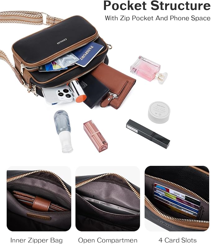 CHOLISS Small Purses for Women, Travel Purses Anti Theft Crossbody Bags for Women, Vegan Leather Adjustable Wide Guitar Strap | Travel Purses, Anti Theft, Adjustable, Wide Guitar Strap