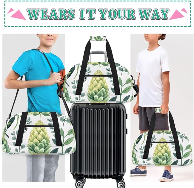 Green Leaves And Fruits Kids-Duffel-Bags Gymnastics Dance Bag Carry-On Overnight Travel Gym Lightweight Dance Sports Bags For Girls Boys Kids，