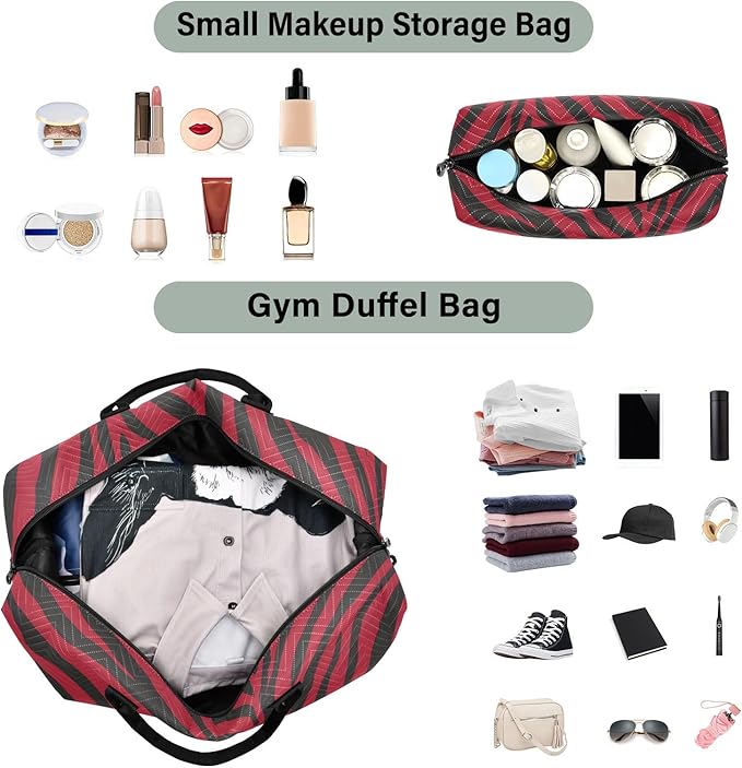 Travel Duffle Bag, Red Black Tiger Stripes Pattern Gym Bag with Storage Bag Weekender Overnight Bag for Men Women Trip Sports Yoga