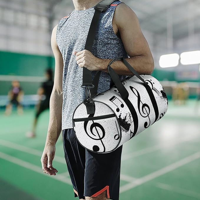Basketball Football Weekender Bag Dance Sports Gymnastics Bag Lightweight Travel Sports Bags (Black And White Music Notes)