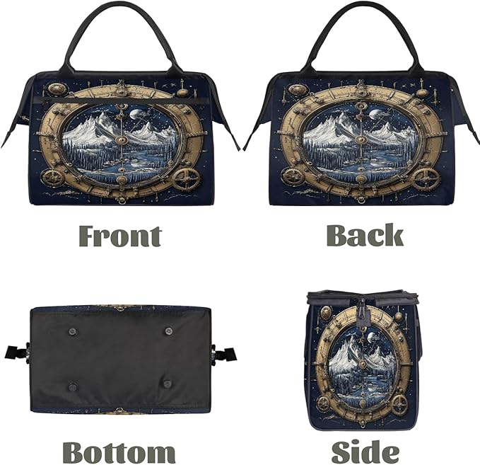 Multipurpose Duffle Bag, Waterproof Carry On Bag with Spacious Design, Retro Compass Mountain Gym Bags, 15.2x8.3x11.6in