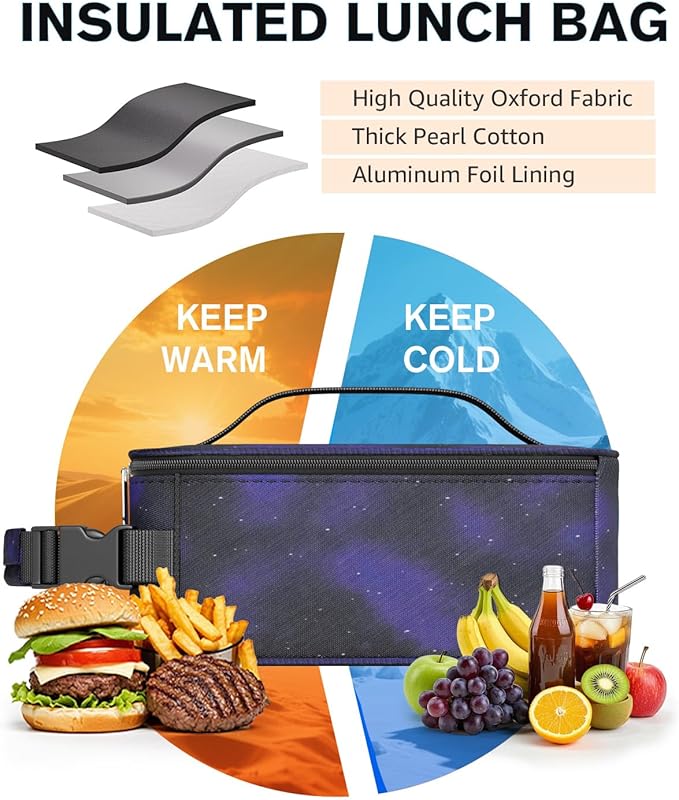 HowFly Small Lunch Box for Men- Small Insulated Snack Bag for Kid - Mini Cooler Bag Resuable Freezable Lunch Bags Thermal Lunchbox for Women Kids Work - Starry Sky