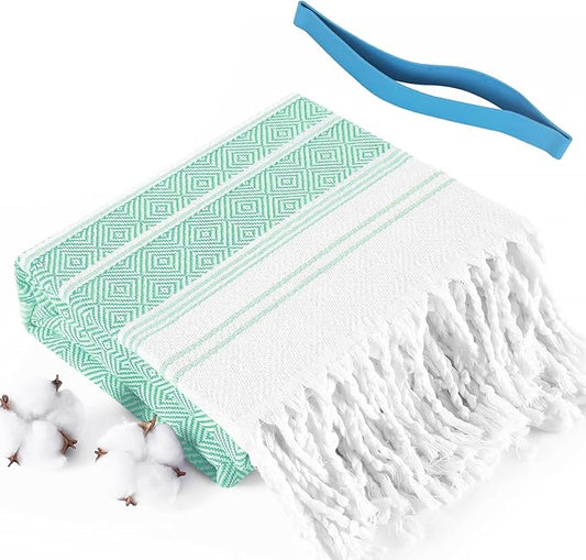 Genovega Oversized Cotton Turkish Beach Bath Towel Set 74"x38" Extra Large Sand Free Quick Dry Swim Camping Pool Clearance Towels Travel Blanket Adult Essentials Stripe Teals