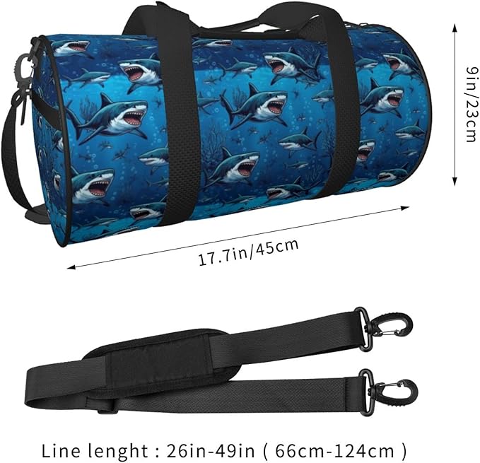 Small Gym Bag Waterproof Duffle Bag Cool Dinosaur And Ocean Sharks for Men Women Workout Bag for Travel, Sports, Fitness, Training, Yoga, Hospital