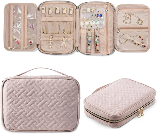 SFYBYHEART Travel Jewelry Organizer Case, Jewelry Travel Bags for Women, Large Capacity Travel Jewelry Case for Tangle-Free Earrings, Necklaces, Rings Storage, Travel Accessories, Pink.…