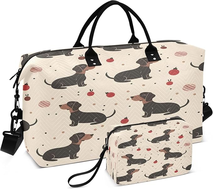 Travel Duffle Bag, Black Dachshund Gym Bag with Storage Bag Weekender Overnight Bag for Men Women Trip Sports Yoga