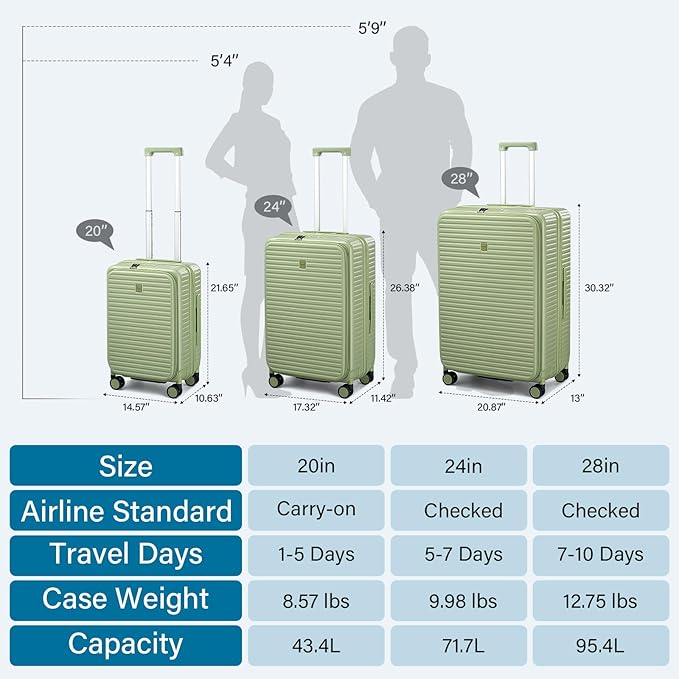 Hard Shell Suitcases 24 Inch Check in Luggage with Spinner Wheels Cup Holder, Lightweight Top Opening Expandable Luggage Hard Case Rolling Medium Checked Suitcase with Lock, Bamboo Green