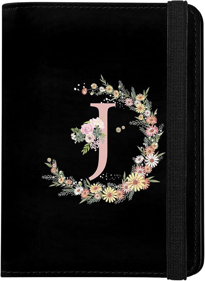 Cute Passport Holder and Holder Combo Passport Cover with RFID Blocking Women Men Compatible Wallet Credit Card Protector (Initial Monogram-J)