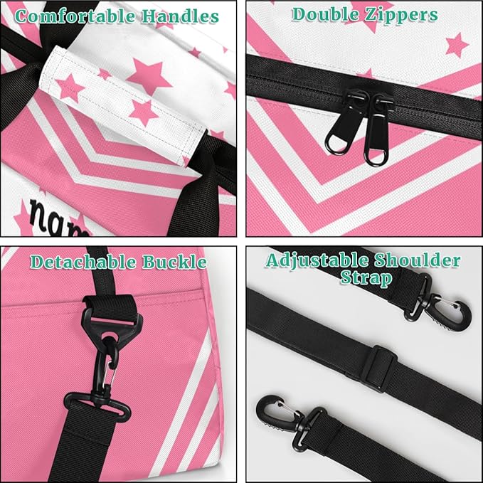 Custom Name Pink Baseball Girls Gym Travel Duffle Bag with Front Zipper Pocket Personalizedfor Sports Bag for Overnight, Weekender, Carry On,Workout & Dance, 18.9 * 8.7 * 10.6 in