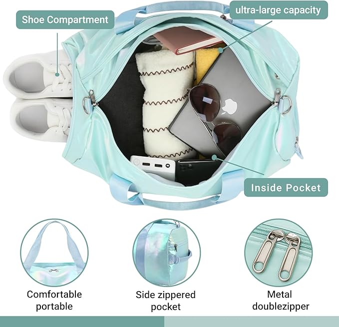 Personalized Dance Duffle Bag for Girls with Embroidered Name Custom Travel Duffle Sport Gym Bag for Women Cheerleading Weekender Overnight Luggage Bag with Shoe Compartment Customized Gifts White
