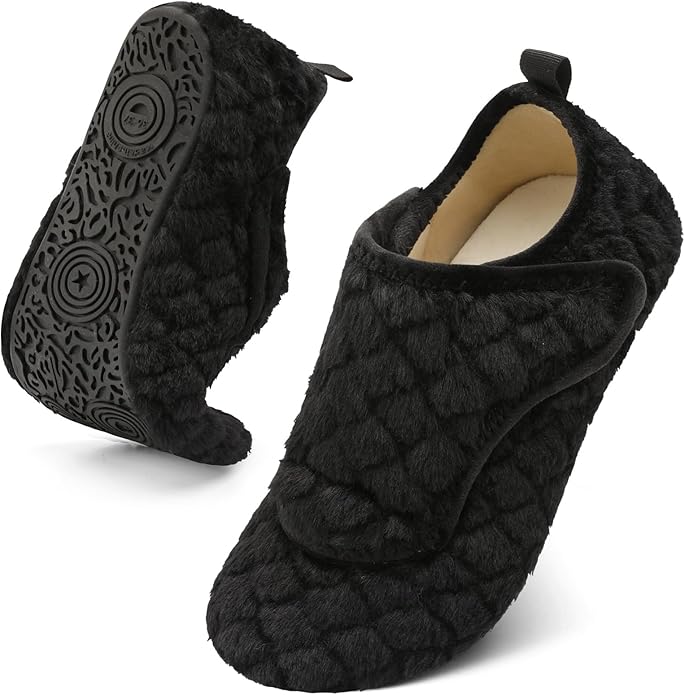 BARERUN Slippers for Women Men Wide House Diabetic Shoes for Women Men Warm Arthritis Edema Swollen Neuropathy Socks Slip on Adjustable Fuzzy Comfy Soft Womens Mens Bedroom Sliipers