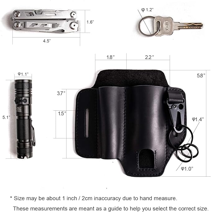 Gentlestache Leather Sheath for Leatherman Multitool - EDC Pocket Organizer with Key Holder and Flashlight Sheath - Black