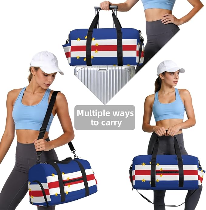 Flag of Cape Verde Print Gym Bag with Shoe Compartment for Women Men, 17.7in Sports Duffle Weekender Tote, Overnight Travel Duffel Bag Carry On