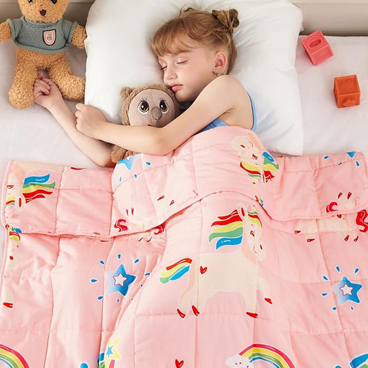 yescool Unicorn Weighted Blanket 3 Pounds Cooling Weighted Lap Blanket, Pink Rainbow Heavy Blanket, Breathable Weighted Throw Blankets Gifts for 20-40lbs, 36"x48"
