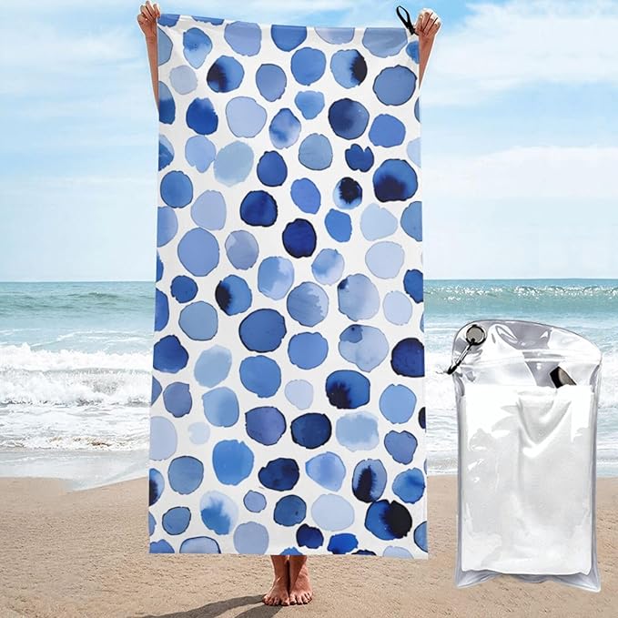 Blue Dot Sand Free Beach Towel – 31.5"X63" Quick Dry Microfiber Beach Towels for Travel, Swimming, Pool, and Camping, Absorbent and Compact Beach Essential for Women, and Men
