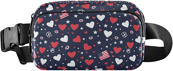 Kawaii American Flag Heart Dog Paw Fanny Pack for Women Men Water Resistant Fashion Waist Packs with Adjustable Strap Belt Bag for Travel Workout Jogging Hiking 21219382