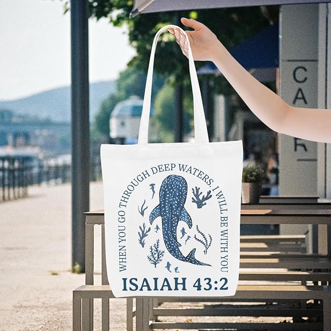 Floral Beach Whale Shark Gifts Jellyfish Christian Canvas Tote Bag for Work Totes for Women Christmas Bible
