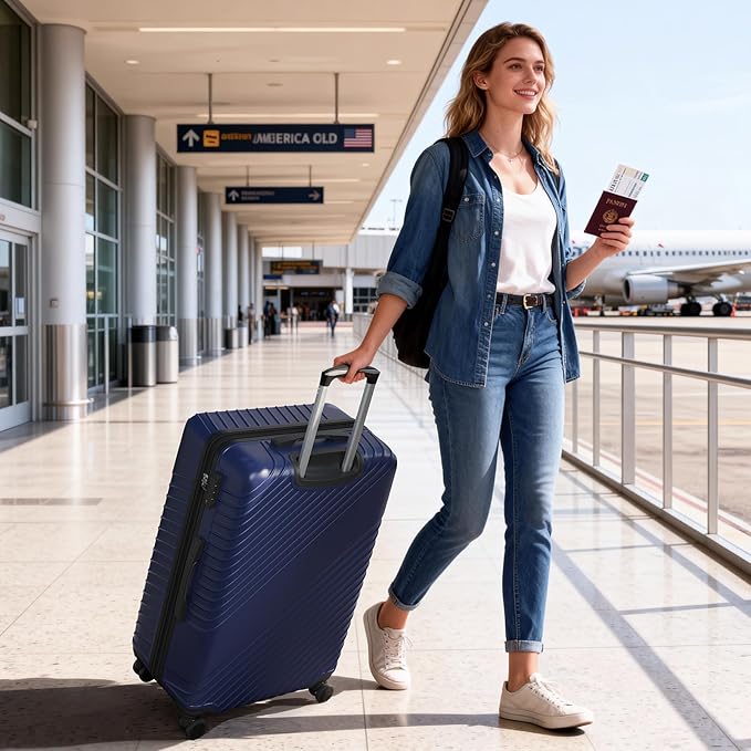 28 Inch Checked Luggage, ABS Hardside Suitcase with Spinner Wheels, TSA Security Lock, Lightweight Large Luggage for Women, Men, Expandable Travel Suitcase for Business, Road Trips & Family Vacations