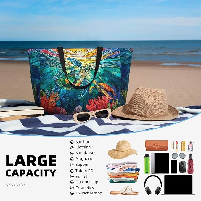 Beach Bag Tote Bags Waterproof Sandproof for Women Large Beach Tote Bag Foldable with Pockets for Weekend Vacation