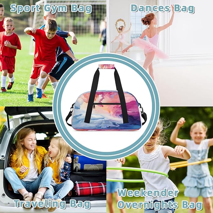 Sports Duffel Bags, Pink Blue Watercolor Splashes Water-Resistant Gym Duffle Bag for Men Women, Lightweight Weekender Overnight Bag for Fitness, Workout, Travel