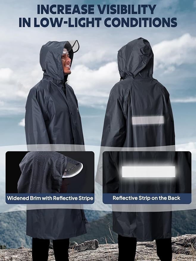 ANYOO Waterproof Rain Jacket for Men Women Lightweight Long Sleeve Raincoat with Hood Emergency Rain Poncho Adults for Hiking