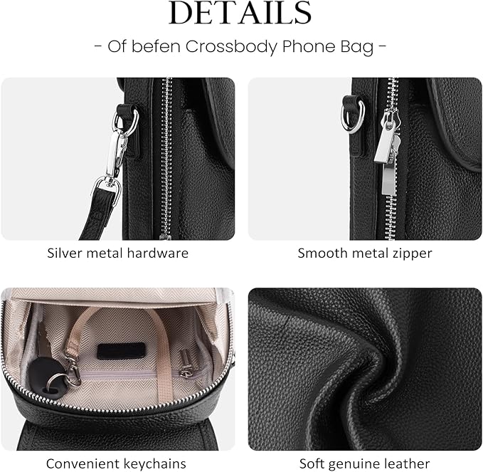 befen Genuine Leather Small Crossbody Bags for Women Cross Body Bag Purses Cell Phone Purse for Travel with RFID Card Slots